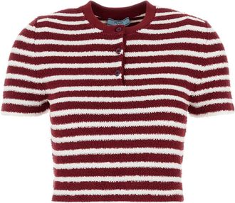 Prada Womens Embroidered Terry Fabric Polo Shirt - Dark Red Cotton - Size EU 34 (Womens)