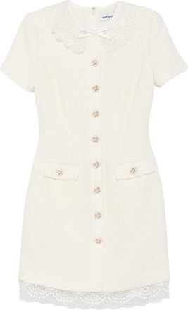 Self Portrait White Boucle Structured Mini Dress