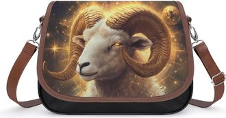 Generic Zodiac Sign Aries Golden Crossbody Bag Womens Handbag PU Message Bags Shoulder Purse with Adjustable Strap