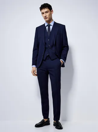 HUGO BOSS Mens Navy 3-piece piqué suit Extra slim fit