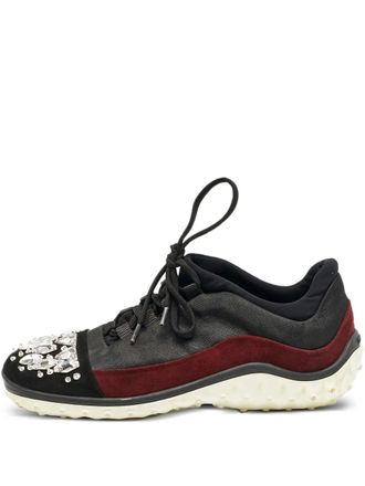 Miu Miu Sneakers in pelle scamosciata con cristalli - Nero