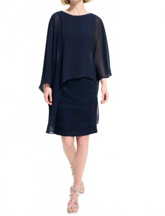 Joseph Ribkoff Chiffon Poncho Overlay Sheath Dress In Midnight Blue