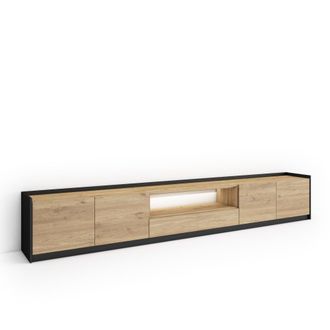 Skraut Home Mueble tv efecto madera roble y negro 310x37x50cm con led