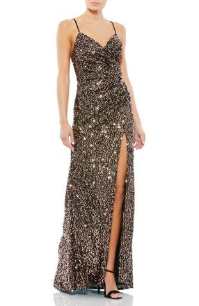 Mac Duggal Sequined Gather Waist Gown in Bronze at Nordstrom, Size 10