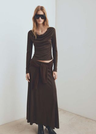 Mango Maglietta avvitata collo drappeggiato marrone - Donna - XS - MANGO