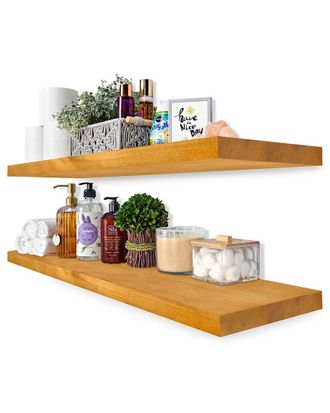 Sorbus Set of 2 35in Solid Wood Floating Shelves