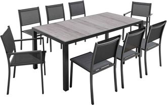 Oviala Sala de jardín de 8 plazas de aluminio y cerámica con efecto de madera