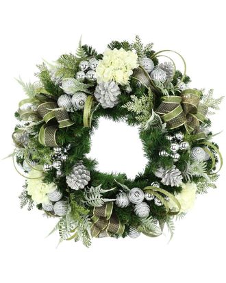 Creative Displays Inc. Handmade 32In Modern Holiday Wreath With Hydrangeas, Ornaments & Decorative Bows