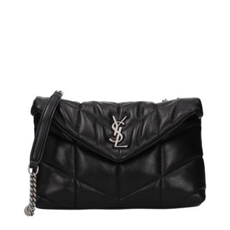 Saint Laurent Damens Loulou Umh&auml;ngetasche aus schwarzem Leder