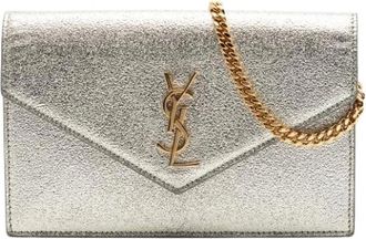 Saint Laurent Pre-owned Clutches, female, Gray, Size: ONE SIZE Pre-owned Wallet on Chain