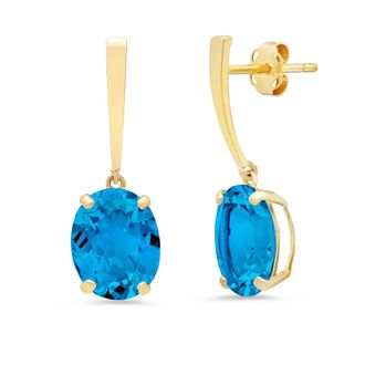 MAX + STONE 14k Yellow Gold Solitaire Oval-Cut Gemstone Drop Earrings (10x8mm)