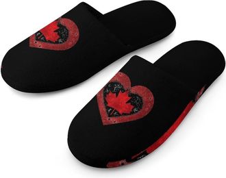 Generic Canada Flag Heart Glittery Mens Cozy House Slippers Winter Warm Shoes with Anti-Slip Sole for Travel Indoor Outdoor