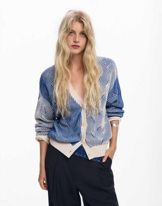 Desigual Cardigan in maglia blu bicolore