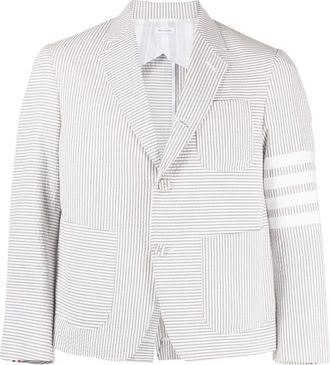 Thom Browne striped single-breasted blazer - men - Cupro/Cotton - 3 - Grey