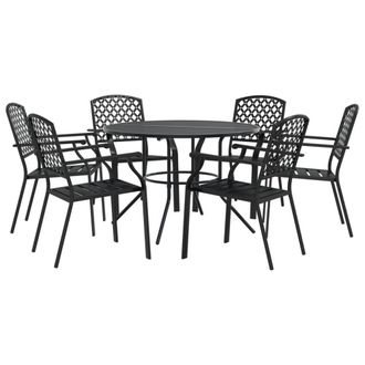 Berkfield Home Stackable Garden Chair Set 7 pcs Anthracite Powder-coated Steel in Black