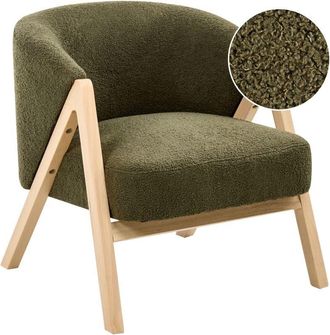 Beliani Sill&oacute;n De Sal&oacute;n Moderno Patas De Madera De Caucho Tejido Boucl&eacute; Verde Oscuro Skei