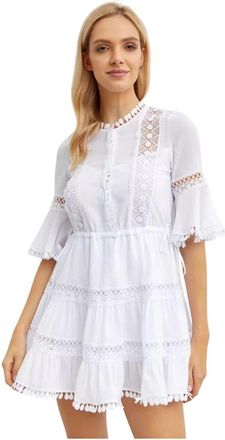 Charo Ruiz Ibiza Mini Jurk Agatha - Dames - Korte kleedjes - Wit - L - Katoen - Kleedjes