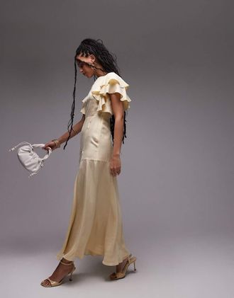 & Other Stories Vestito lungo giallo chiaro burro con maniche con volant e schiena scoperta