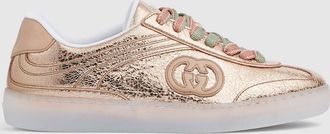 Gucci Womens G75 Sneaker, Gold, Leather