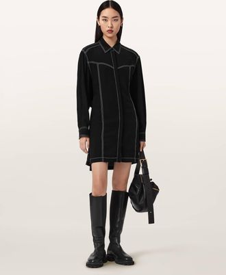 AllSaints Viscose Tala Shirt Mini Dress, Size: UK 16/US 12