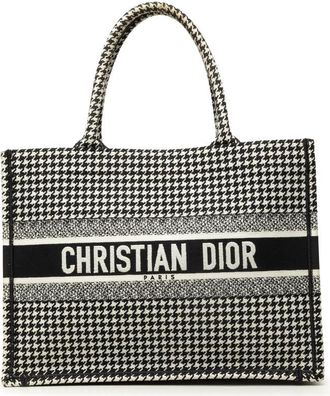 Dior Pre-owned Dior Medium Canvas Houndstooth Embroidered Book Tote Unisex 56VO37L9ANR85V1D