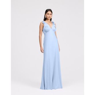 Ghost London Nora Tie Shoulder Satin Maxi Dress in Cornflower Blue at Nordstrom, Size 10