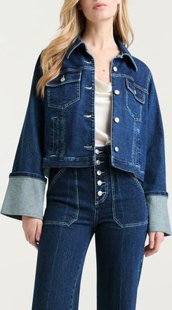 Cinq &agrave; Sept Isaline Wide Cuff Crop Denim Jacket in Oceane/Ivory at Nordstrom Rack, Size Xx-Small