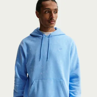 Nike Mens Nike Sportswear Club Washed Fleece Hoodie in Blue | IQ1219-412