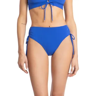 Robin Piccone Aubrey Ruched High Waist Bikini Bottoms in French Blue at Nordstrom Rack, Size Large