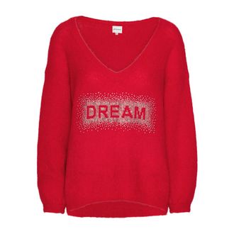 Americandreams Silja V Neck Crystal Pullover - Dames - V-hals truien - Rood - M - Wol - Truien & Vesten
