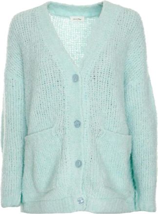 American Vintage Fluffy Vest met V-hals en knopen - Dames - Vesten - Blauw - Xs/S - Truien & Vesten