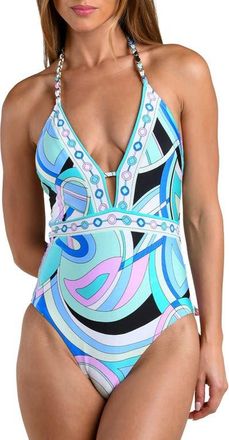 Sunshine 79 Studio Swirl Halter One-Piece Swimsuit in Seafoam at Nordstrom, Size 10