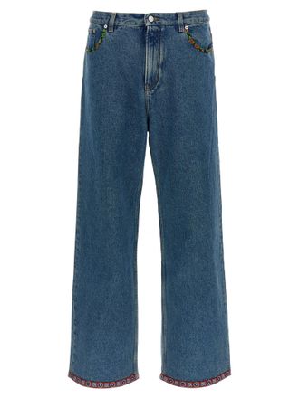 Valentino Garavani Mens Floral Insert Jeans