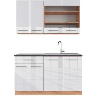 Vicco Cucina completa Fame-Line, Bianco lucido/oro power oak, 140 cm, PL Antracite, Vicco