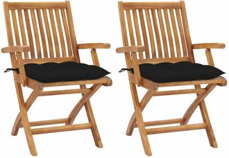 vidaXL Sillas De Jard&iacute;n 2 Unidades Madera De Teca Con Cojines Negros Vidaxl