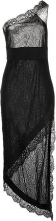 Tom Ford lace-detail one-shoulder dress - women - Viscose/Polyamide/Cotton/Polyamide/Spandex/Elastane/Polyamide - 42 - Black
