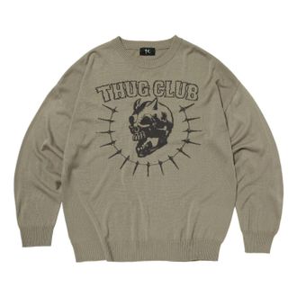 Thug Club Riding Skull Knit Sweater Beige TC26KN0501