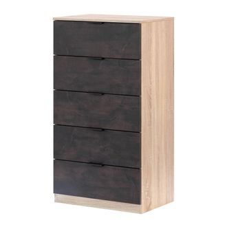 Dmora C&oacute;moda Dhvali, Semanal Con 5 Cajones, Tocador Para Dormitorio, Semanario Moderno, 60x40h110 Cm, Roble Y Antracita - Dmora