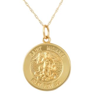 Pompeii3 14k Yellow Gold St. Michael Medal Pendant 1 Tall 4.5 Grams