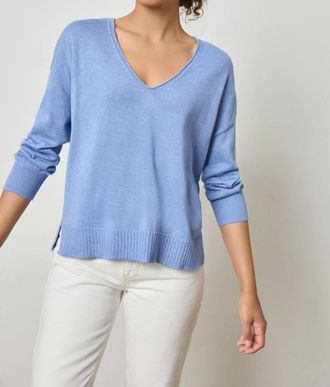 Lilla P 3/4 Sleeve Drop Shoulder Sweater In Marlin