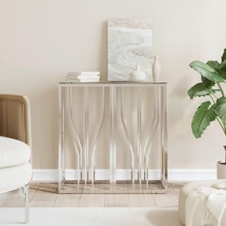 Berkfield Home Console Table 70x30x70 cm Stainless Steel & Glass in Silver | Size: 70 x 30 x 70 cm