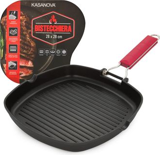 KASANOVA Bistecchiera 28x28 cm manico pieghevole rosso