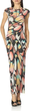 AFRM Mylo Print Mesh Maxi Dress in Brandy Butterfly at Nordstrom, Size X-Small