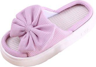 Generic Slippers Women Mens And Womens Cozy Open Toe Casual Thick Soled Bow Slide Clogs For Home Relaxation Solid Color 3D Bow For Couples Womens Cozy Slipper