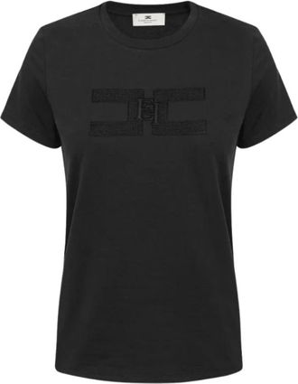 Elisabetta Franchi Tops, Dames, Zwart, S, Katoen, Cotton Jersey T-Shirt