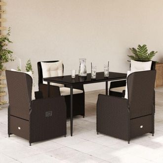 vidaXL Set Comedor De Jard&iacute;n 5 Piezas Y Cojines Rat&aacute;n Sint&eacute;tico Marr&oacute;n Vidaxl
