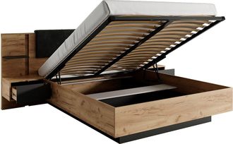 Vente-Unique Canap&eacute; abatible y mesitas de noche 140 x 190 cm - Con LEDs - Color: Natural y antracita - ELYNIA