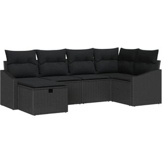 vidaXL Juego De Sof&aacute; Con Coj&iacute;n 6 Pcs Negro Rat&aacute;n Sint&eacute;tico
