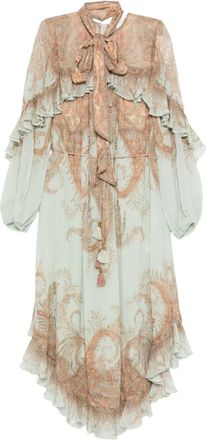 Zimmermann Abito con ruches e stampa paisley - Blu