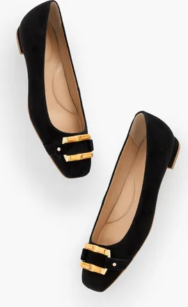 Talbots Sutton Bamboo Buckle Suede Flats - Black - 6 1/2 M Talbots